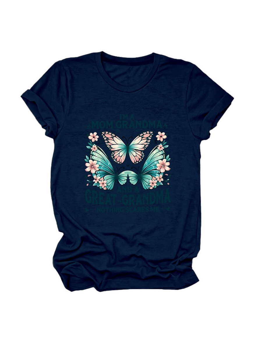 Colorful Women's Cotton TShirt with Butterfly Print for Summer Outings - Picture 69 of 107