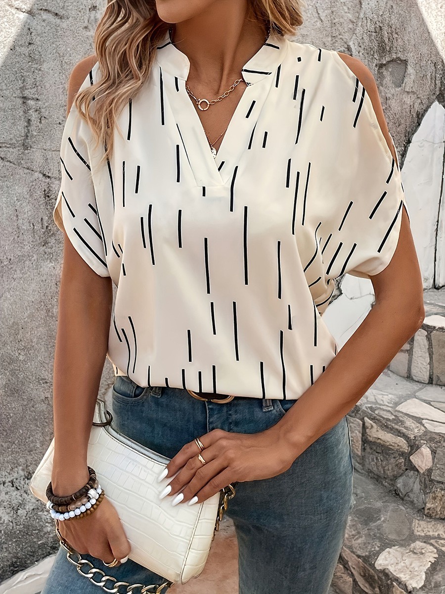 Fashionable Women's Printed Vneck Pleated Sleeve Shirt for Casual Wear - Picture 28 of 71