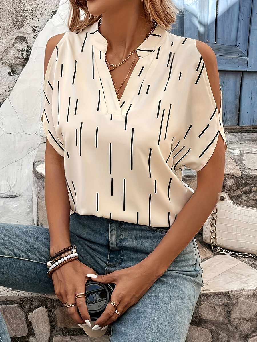 Fashionable Women's Printed Vneck Pleated Sleeve Shirt for Casual Wear - Picture 29 of 71