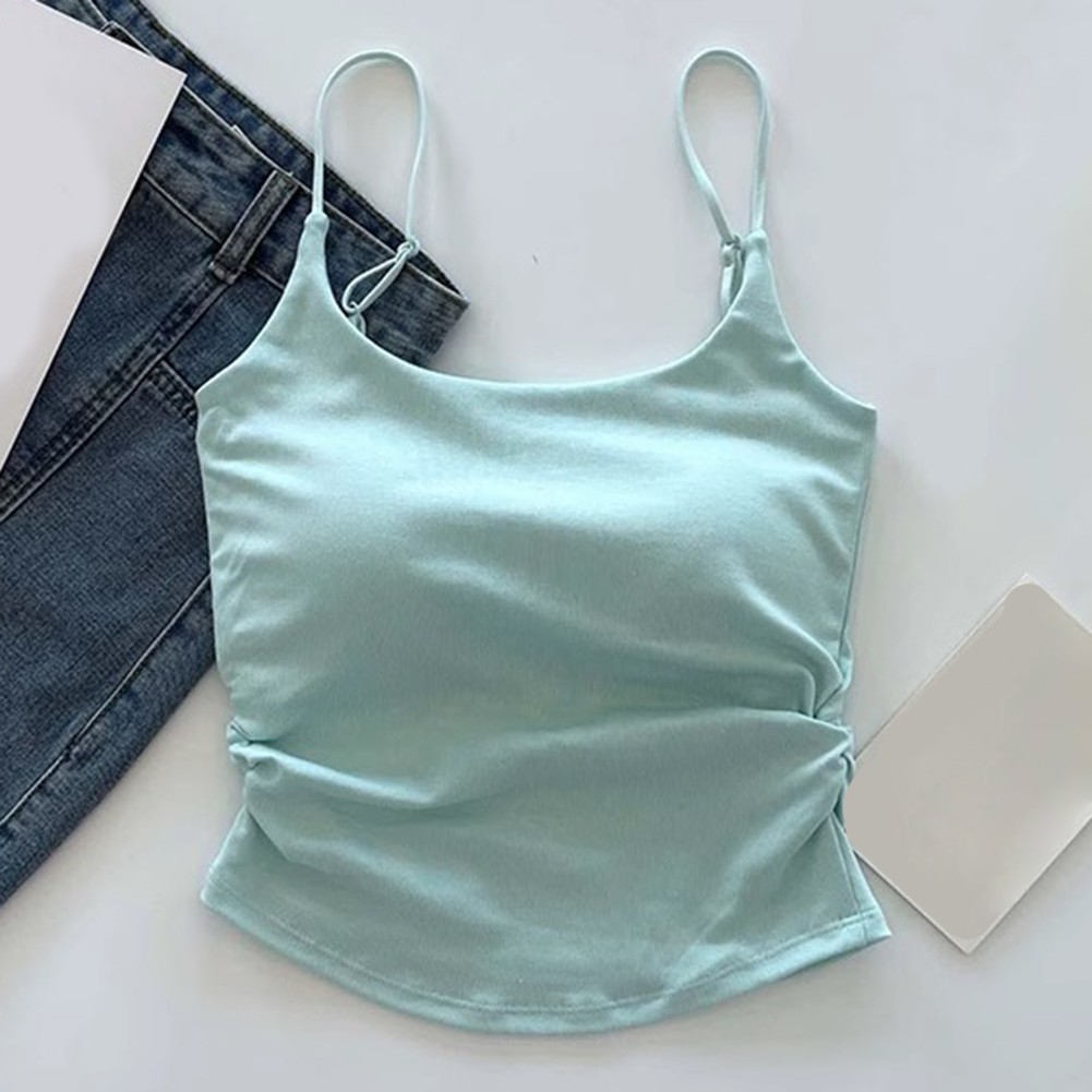 Simple Women's Camisole with Chest Cushion and Pleated Style for Year Round Use - Picture 16 of 19