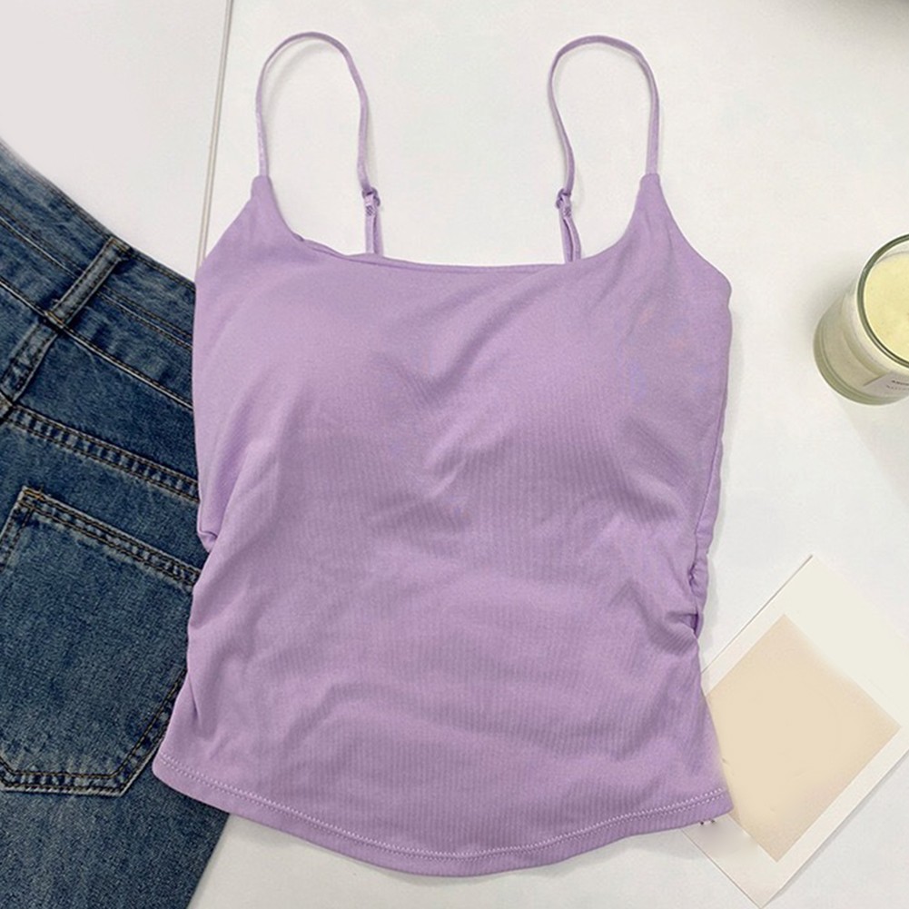 Simple Women's Camisole with Chest Cushion and Pleated Style for Year Round Use - Picture 11 of 19
