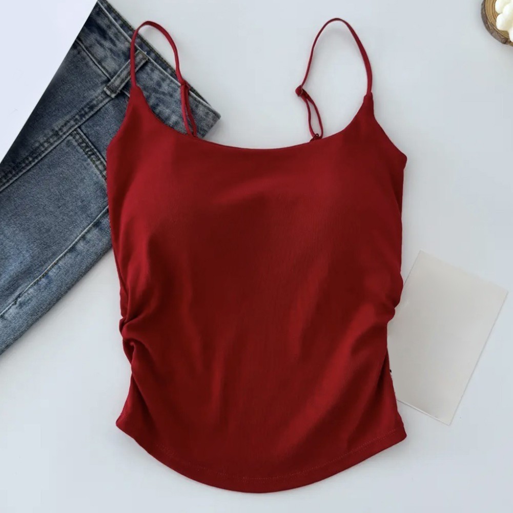 Simple Women's Camisole with Chest Cushion and Pleated Style for Year Round Use - Picture 14 of 19