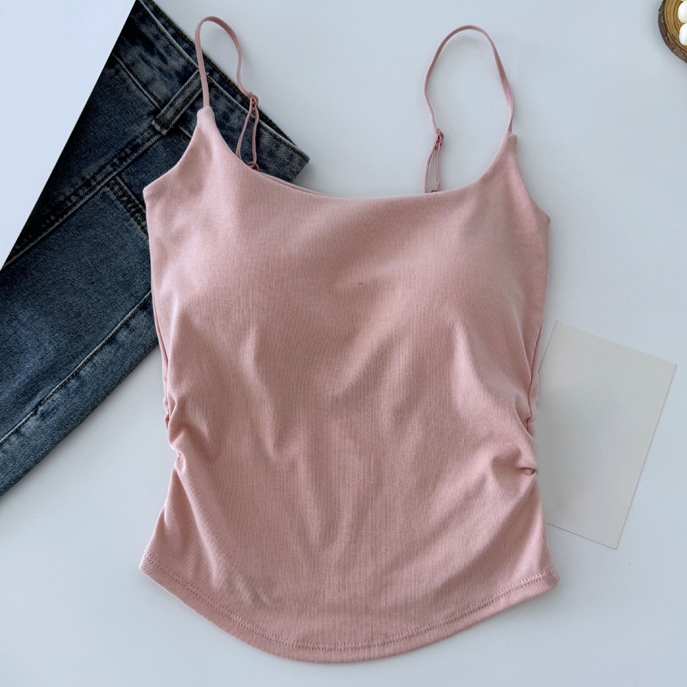 Simple Women's Camisole with Chest Cushion and Pleated Style for Year Round Use - Picture 12 of 19