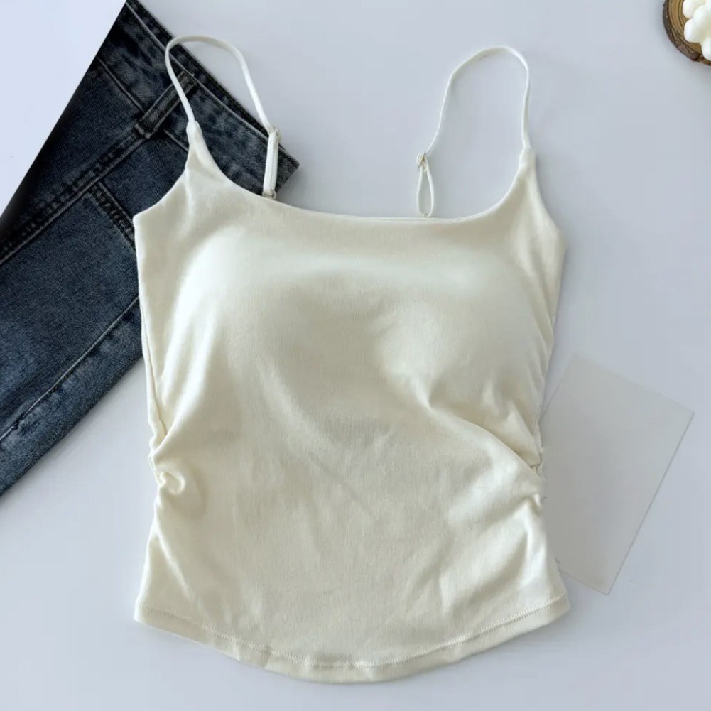 Simple Women's Camisole with Chest Cushion and Pleated Style for Year Round Use - Picture 15 of 19
