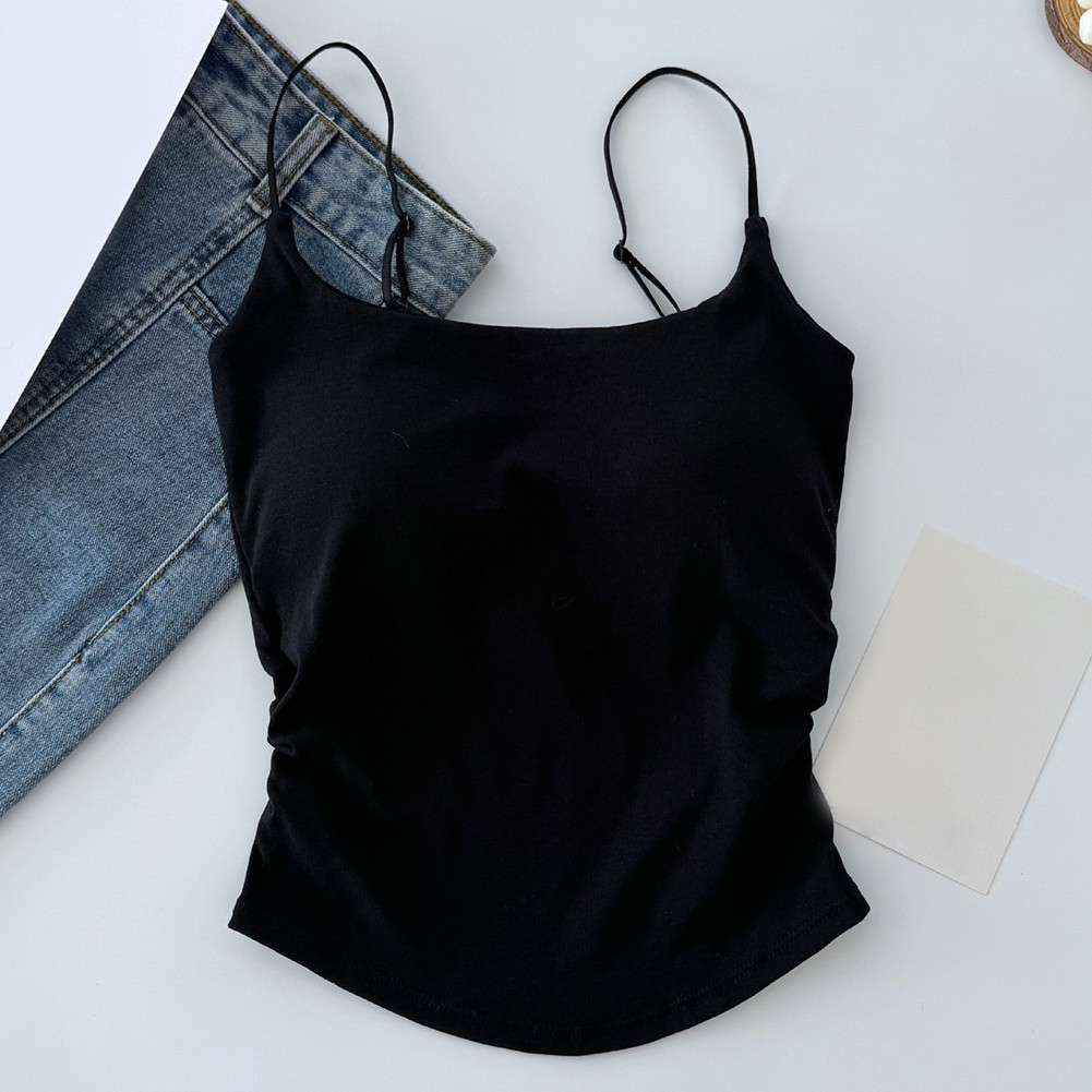 Simple Women's Camisole with Chest Cushion and Pleated Style for Year Round Use - Picture 18 of 19