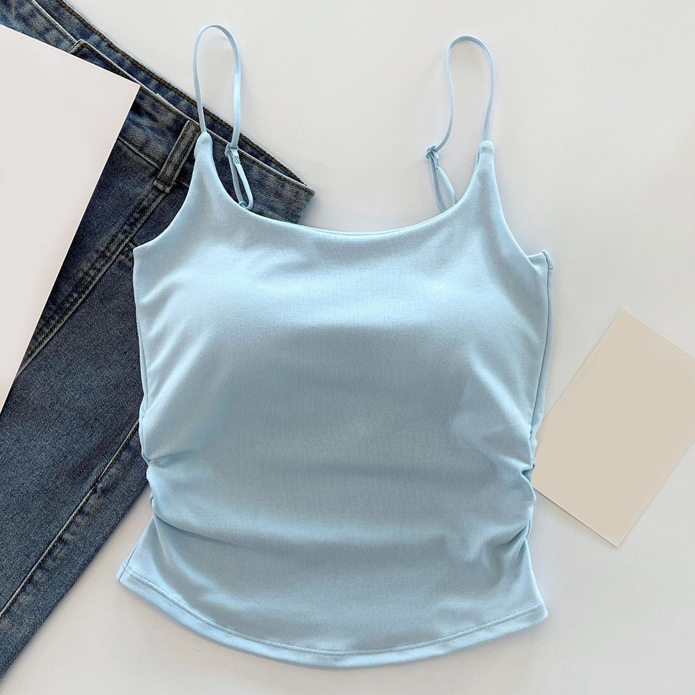 Simple Women's Camisole with Chest Cushion and Pleated Style for Year Round Use - Picture 17 of 19
