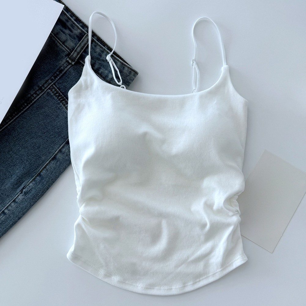Simple Women's Camisole with Chest Cushion and Pleated Style for Year Round Use - Picture 19 of 19