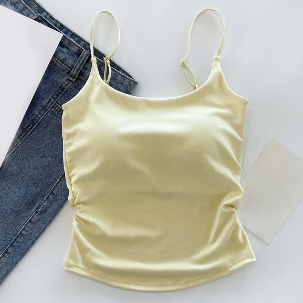 Simple Women's Camisole with Chest Cushion and Pleated Style for Year Round Use - Picture 13 of 19