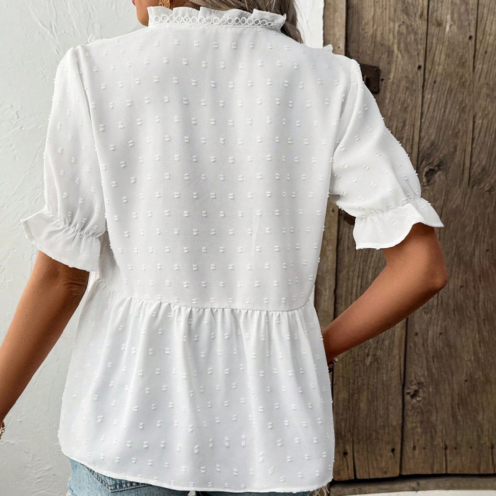 Women's Vacation V Neck Blouse with Flounce Sleeves for Summer Getaways - Picture 15 of 60