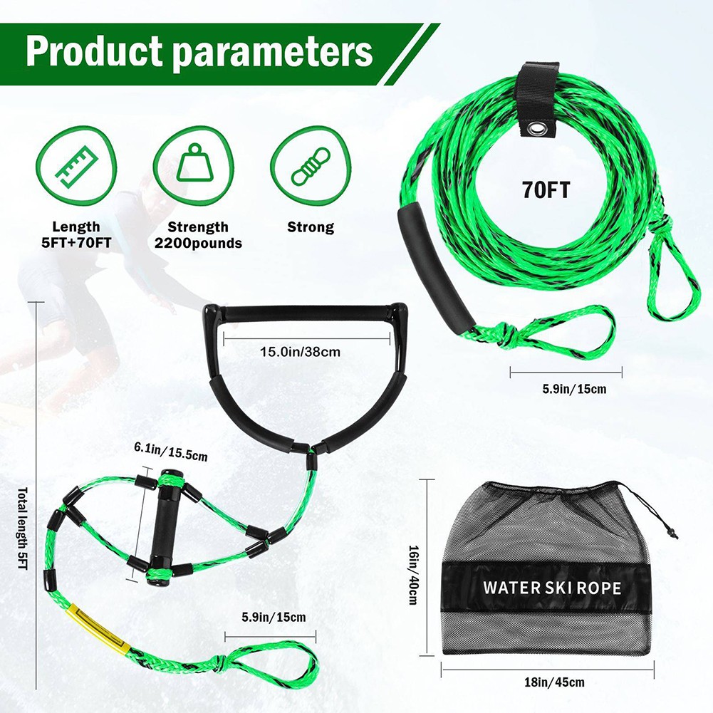 75FT Water Ski Rope With 15in Handle 6.3in Handle Tow Rope For Tubing 4 Sections - Picture 35 of 40
