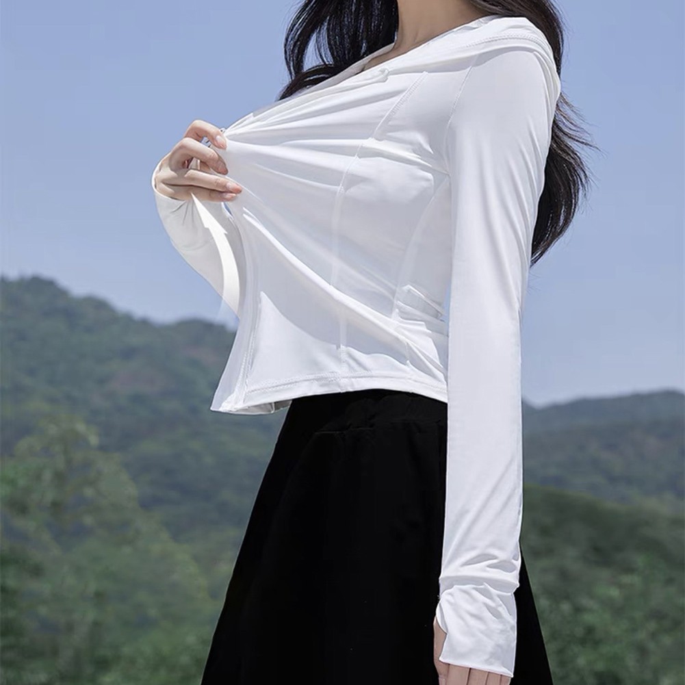 Women's Cropped Long Sleeve Jackets for Sports Sunscreen Protection for Yoga - Picture 14 of 18