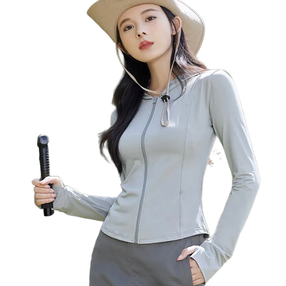 Women's Cropped Long Sleeve Jackets for Sports Sunscreen Protection for Yoga