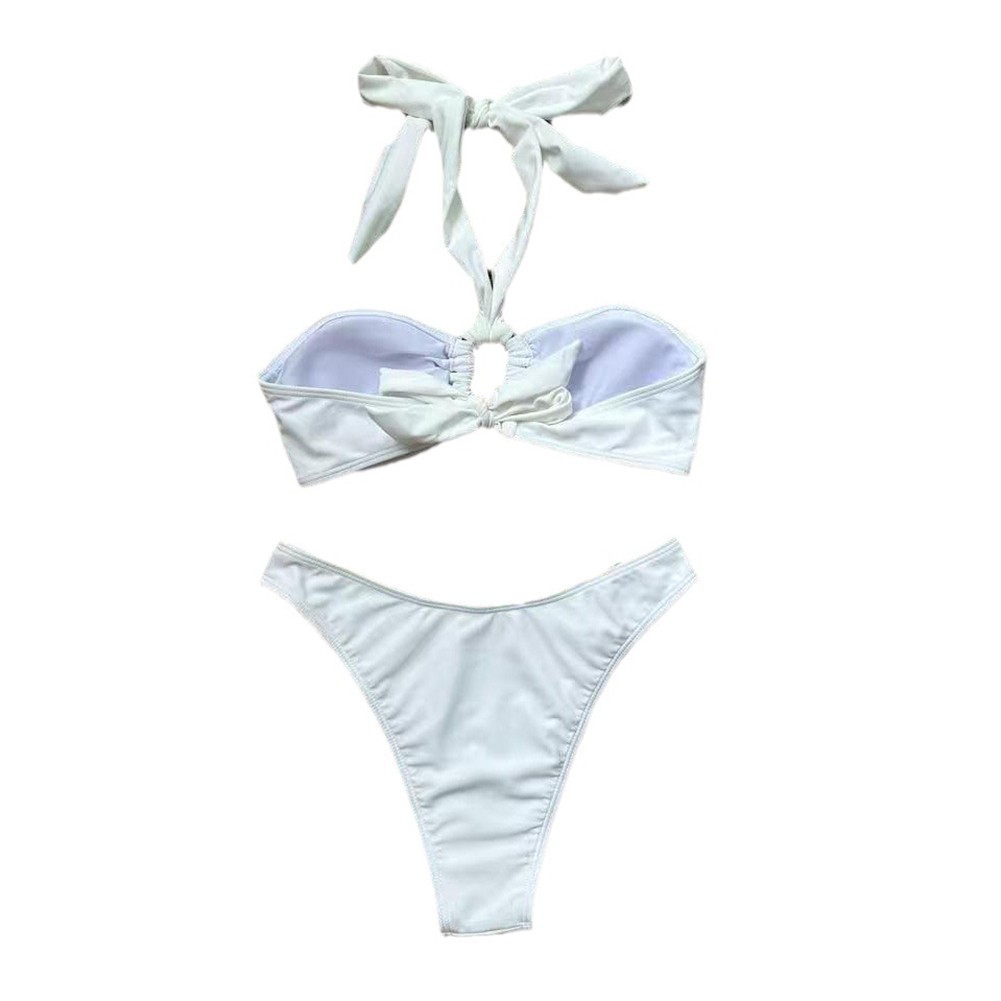 Sporty Solid Color Swimsuit Set for Women Halter Neck Cutout Beachwear - Picture 19 of 25