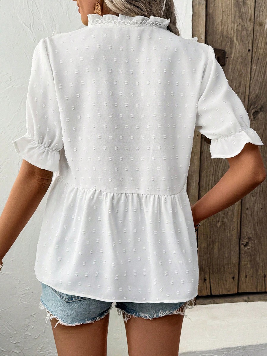 Women's Vacation V Neck Blouse with Flounce Sleeves for Summer Getaways - Picture 19 of 60