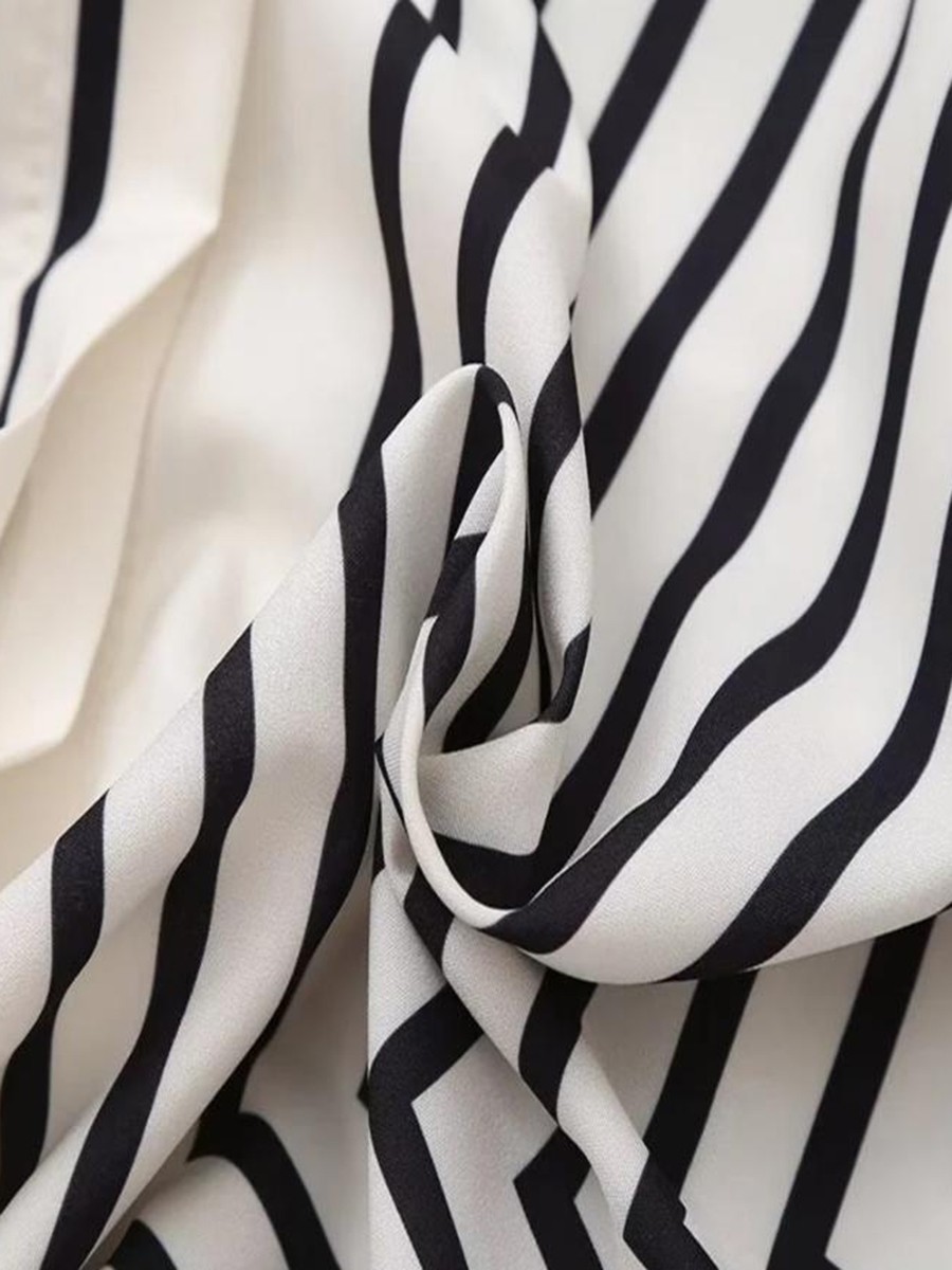 Loose Fit Striped Shirt for Women with Buttonless Placket and Casual Elegance - Picture 16 of 53