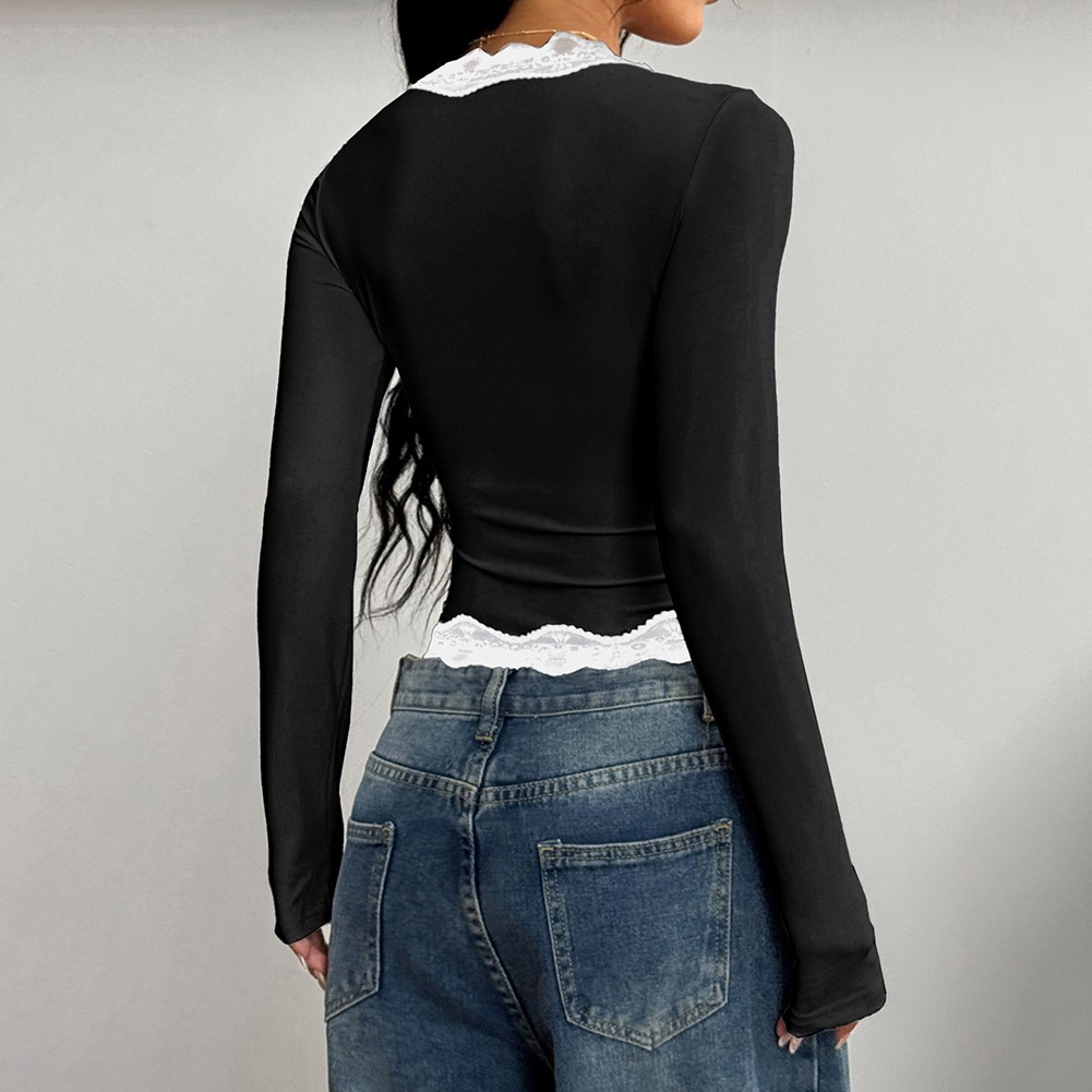 Women's Long Sleeve T Shirt with Lace for Fashionable Outings and Everyday Use - Picture 25 of 46