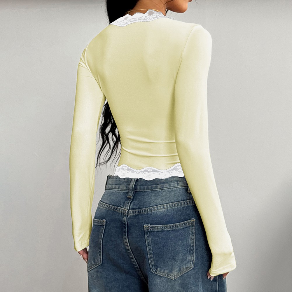 Women's Long Sleeve T Shirt with Lace for Fashionable Outings and Everyday Use - Picture 39 of 46