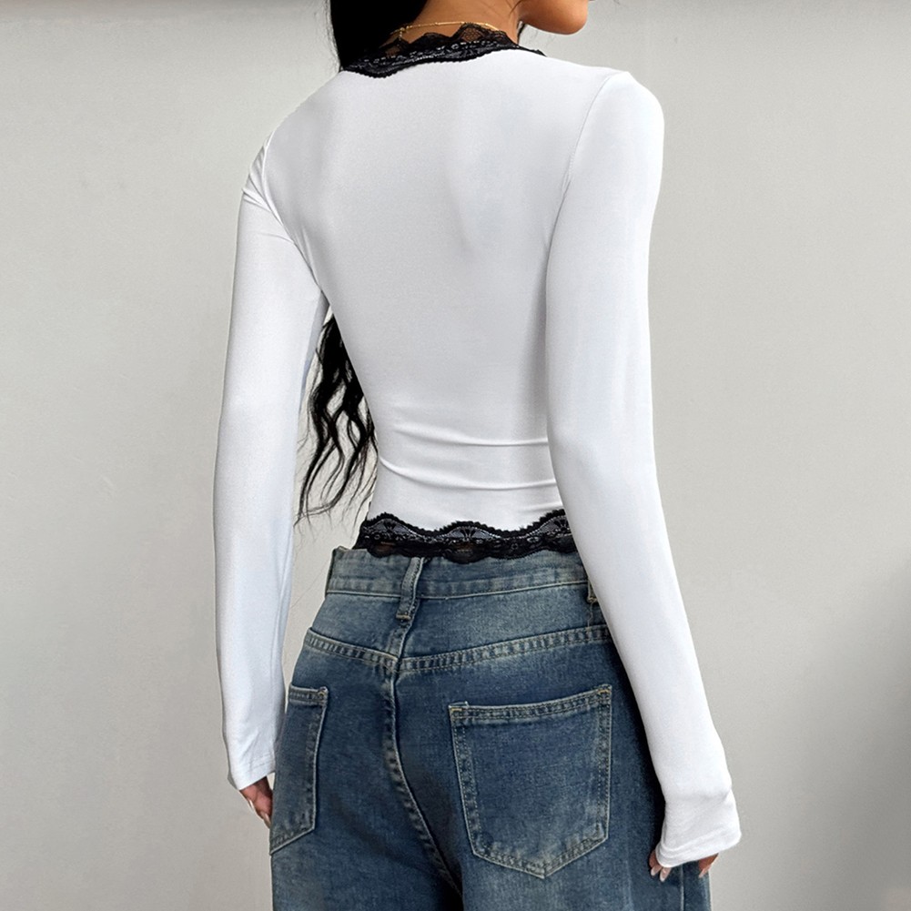 Women's Long Sleeve T Shirt with Lace for Fashionable Outings and Everyday Use - Picture 45 of 46