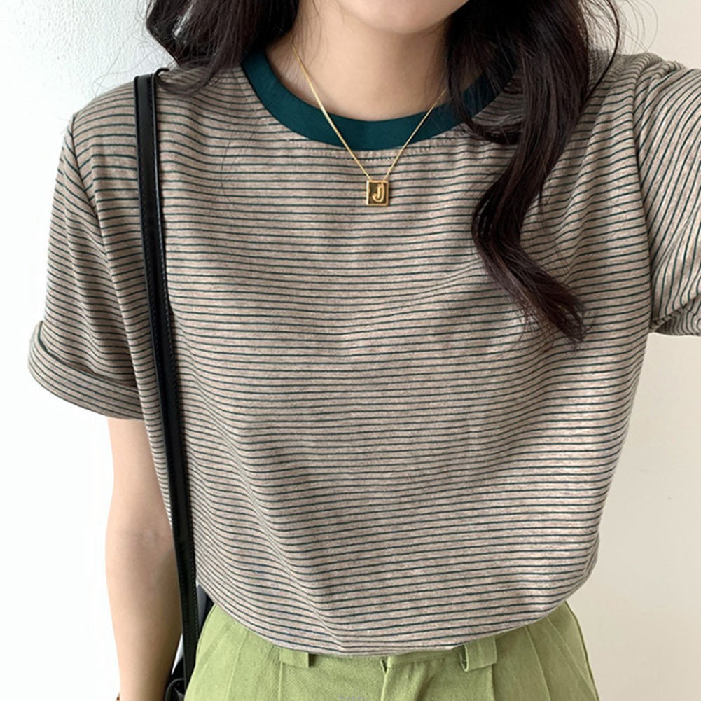 T-shirts femme vintage amples manches courtes motif rayé pour tenues été - Picture 16 of 36