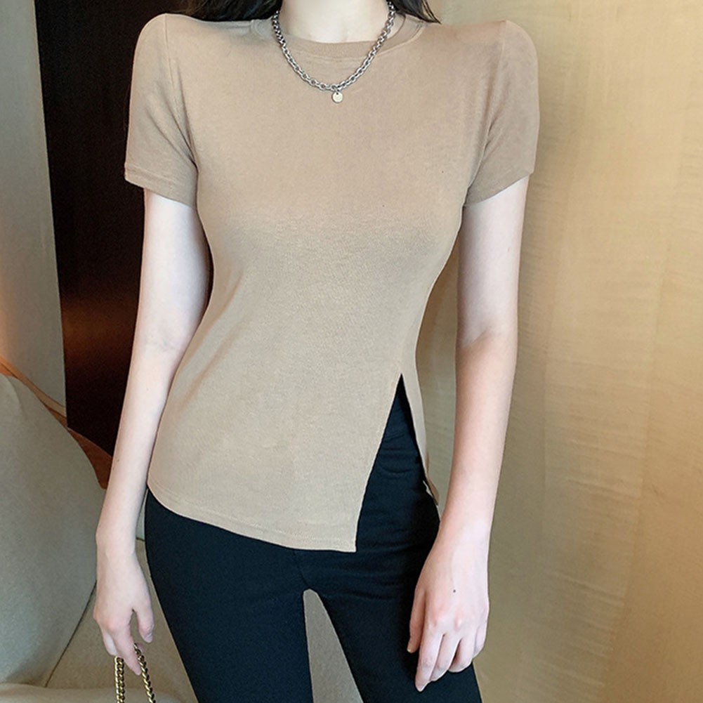 Trendy Women Summer Short Sleeve T Shirts with Irregular Hem for Daily Use - Picture 16 of 32