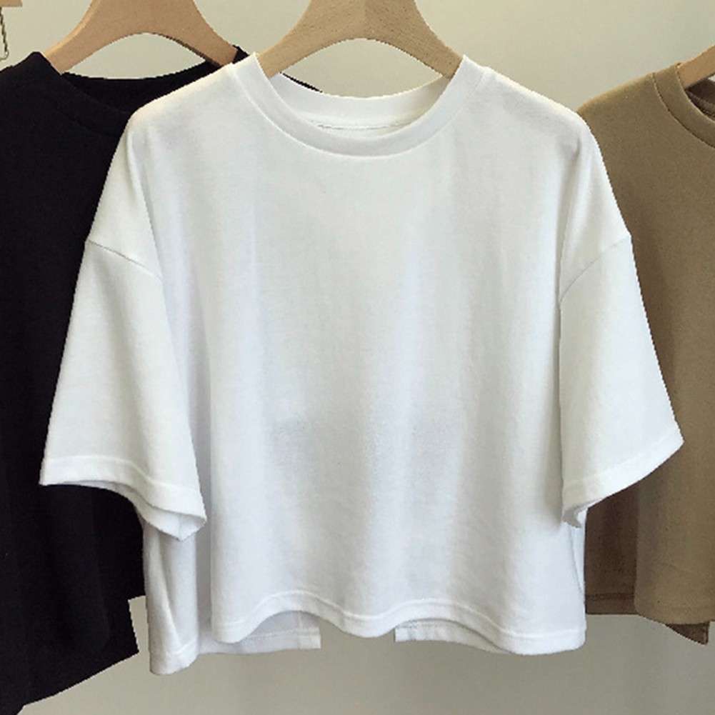Women Summer Short Sleeve T Shirt Backless Solid Color Tops for Outings - Picture 18 of 29