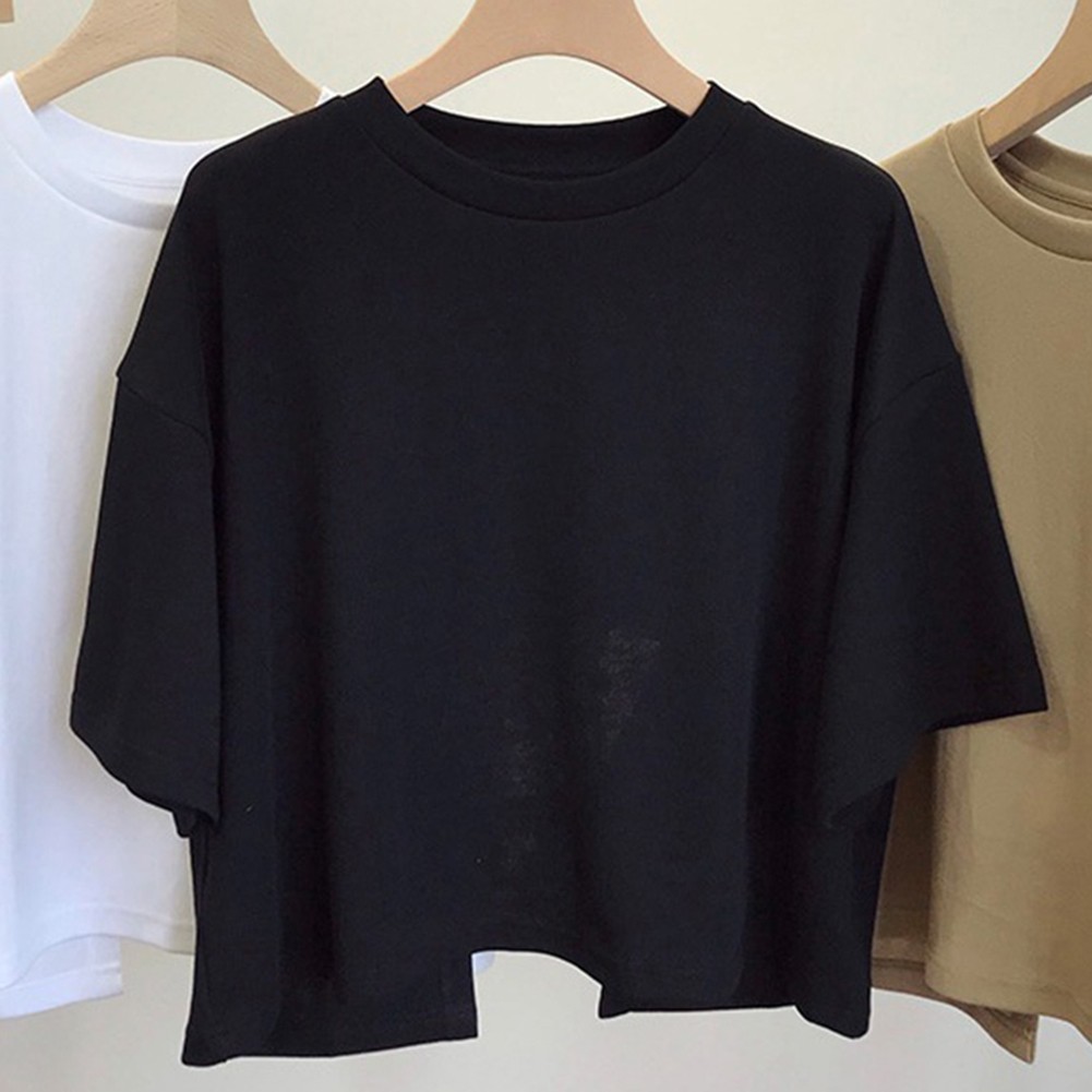 Women Summer Short Sleeve T Shirt Backless Solid Color Tops for Outings - Picture 15 of 29