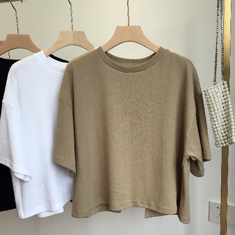 Women Summer Short Sleeve T Shirt Backless Solid Color Tops for Outings - Picture 25 of 29