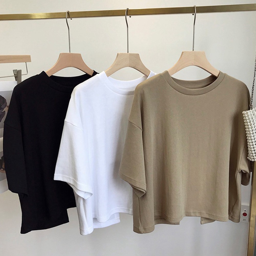 Women Summer Short Sleeve T Shirt Backless Solid Color Tops for Outings - Picture 29 of 29