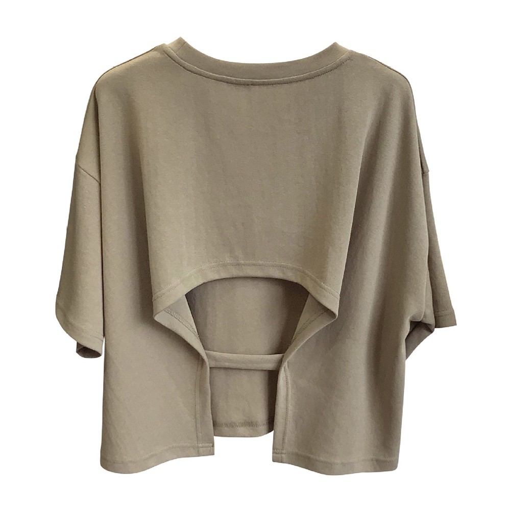 Women Summer Short Sleeve T Shirt Backless Solid Color Tops for Outings - Picture 24 of 29