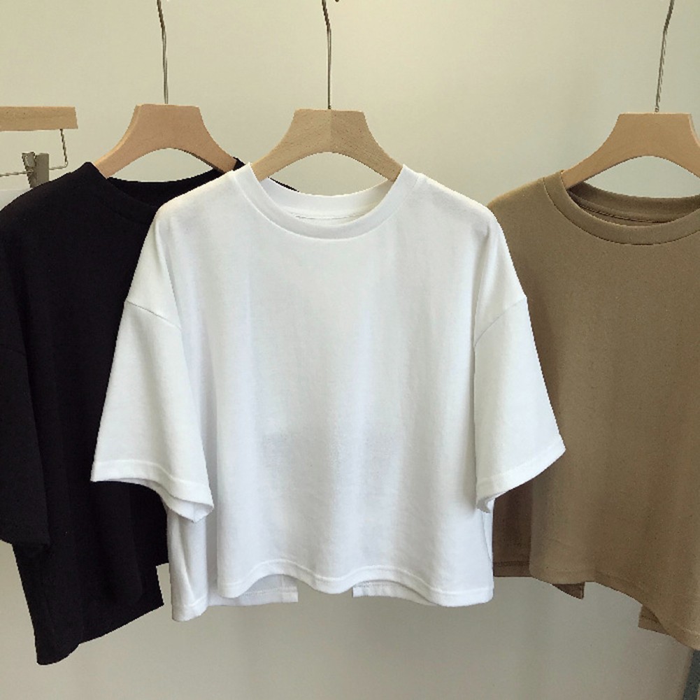 Women Summer Short Sleeve T Shirt Backless Solid Color Tops for Outings - Picture 20 of 29