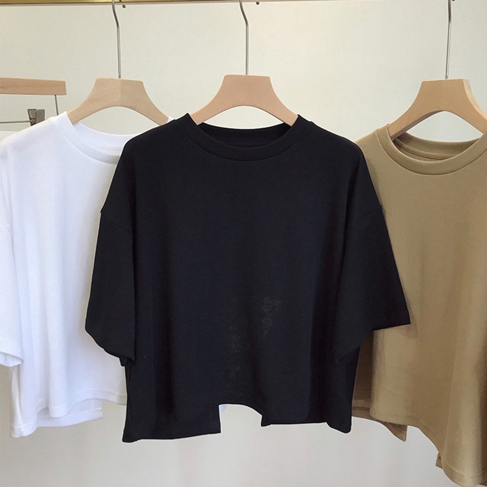 Women Summer Short Sleeve T Shirt Backless Solid Color Tops for Outings - Picture 16 of 29