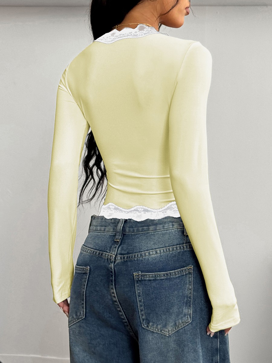 Women's Long Sleeve T Shirt with Lace for Fashionable Outings and Everyday Use - Picture 34 of 46