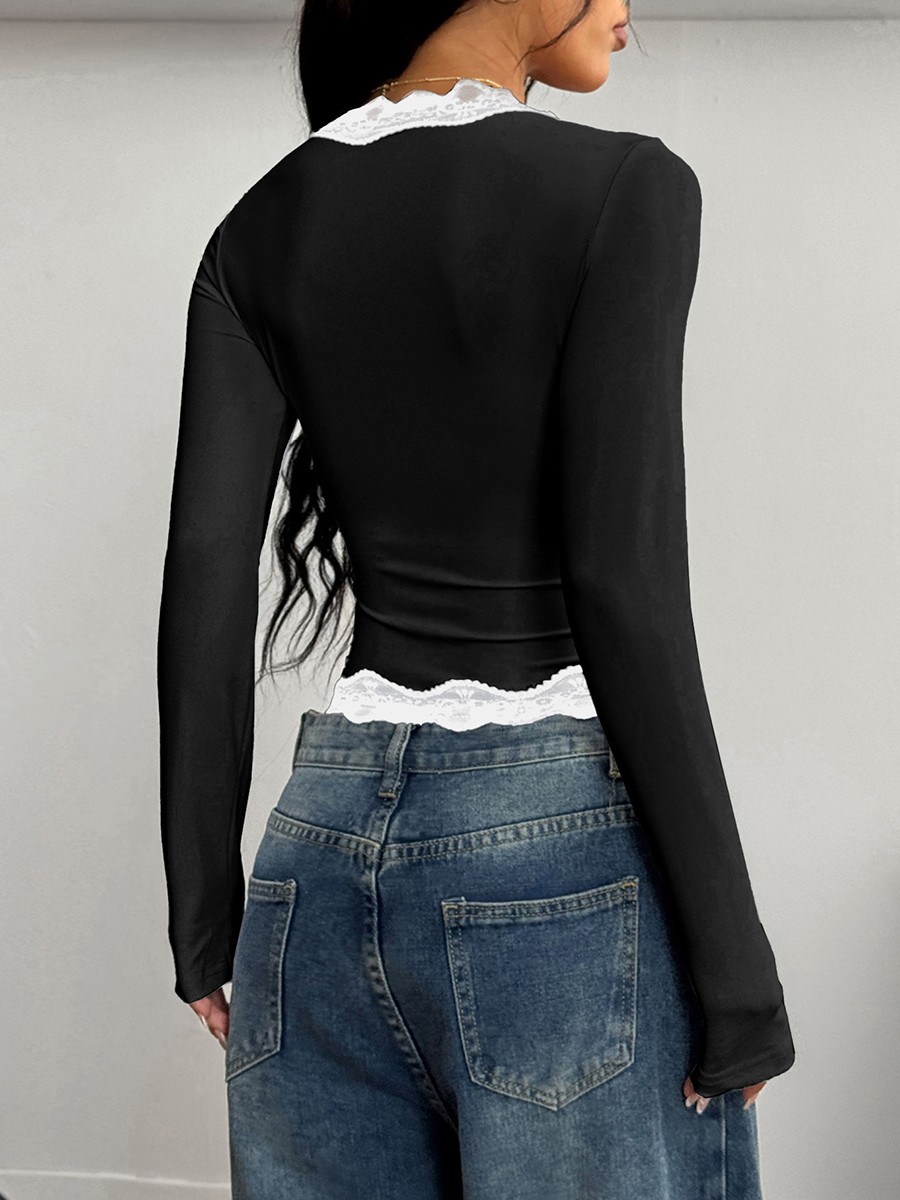 Women's Long Sleeve T Shirt with Lace for Fashionable Outings and Everyday Use - Picture 22 of 46