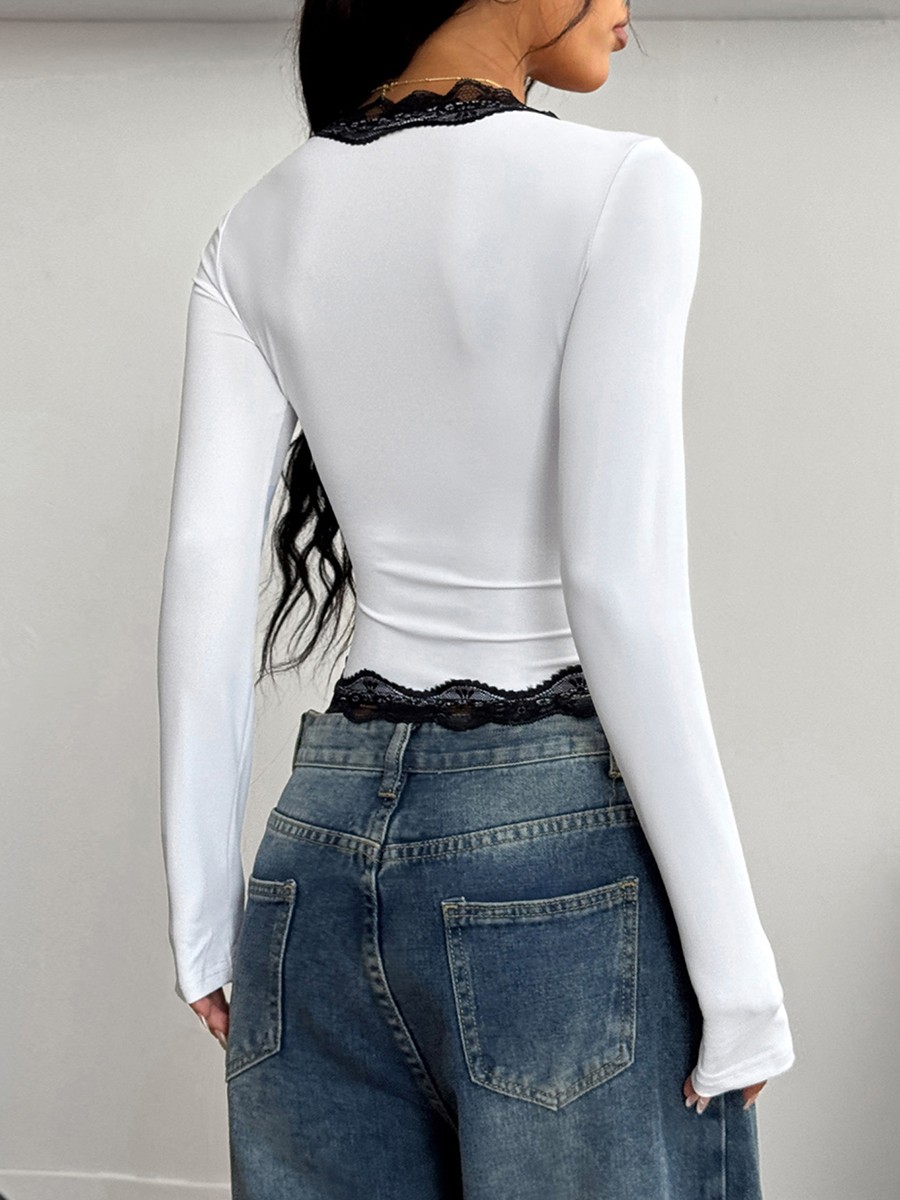 Women's Long Sleeve T Shirt with Lace for Fashionable Outings and Everyday Use - Picture 42 of 46