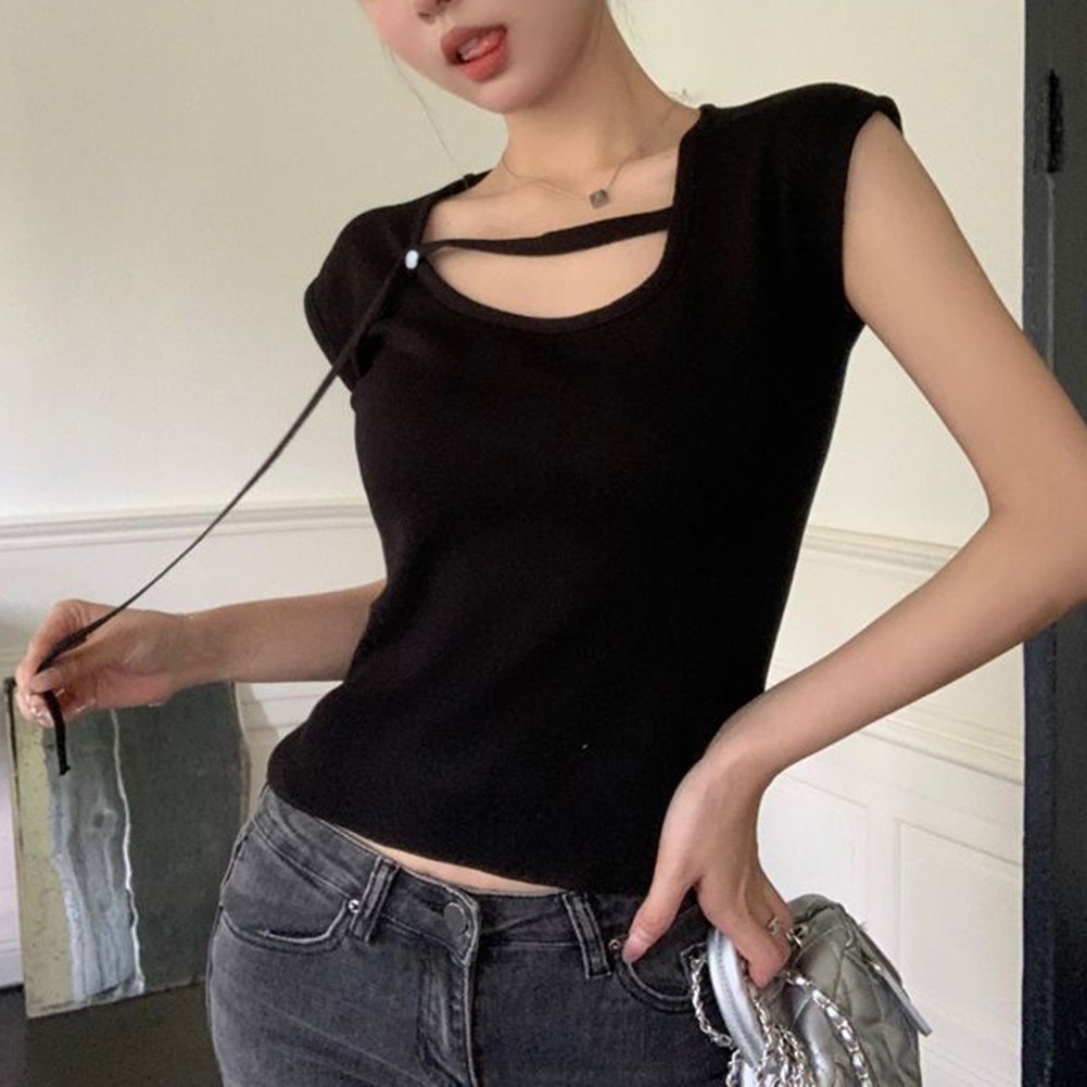 Women's Summer Square Neck Knitted Top with Flowing Sleeves Casual Style - Picture 5 of 10