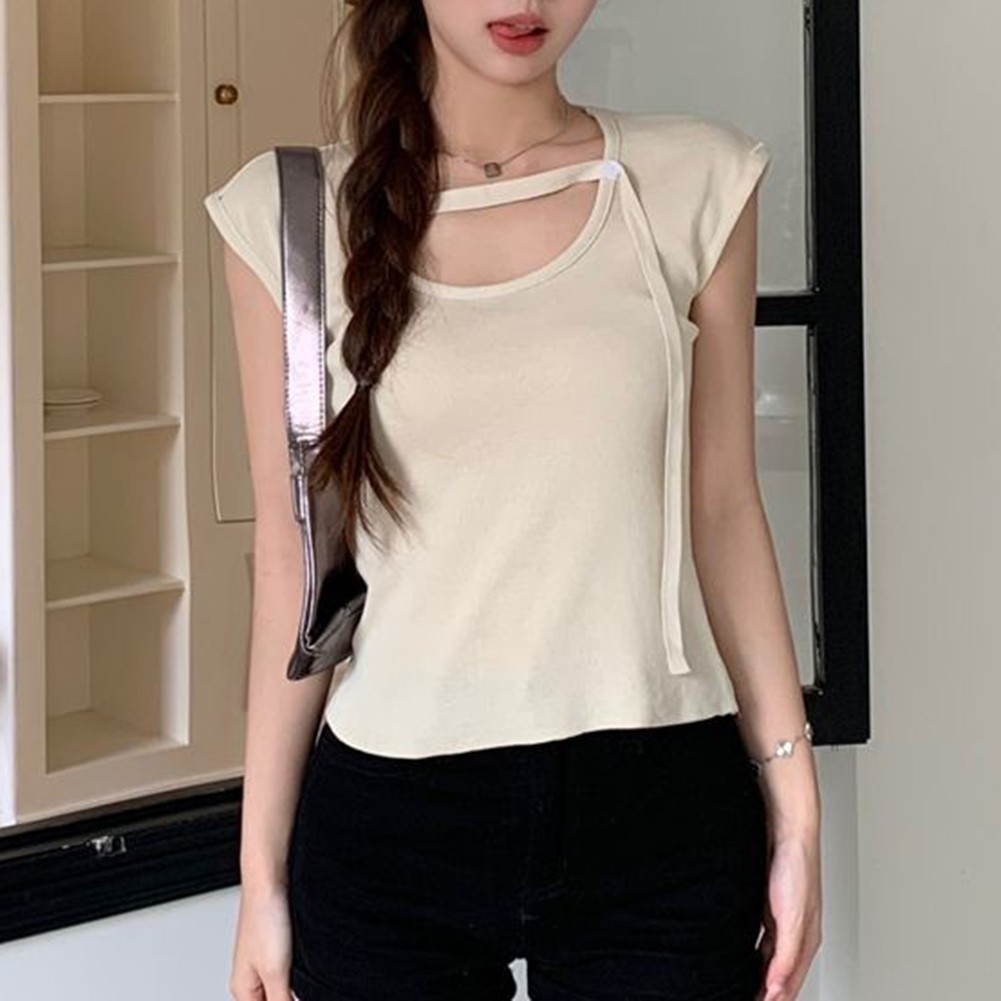 Women's Summer Square Neck Knitted Top with Flowing Sleeves Casual Style - Picture 8 of 10