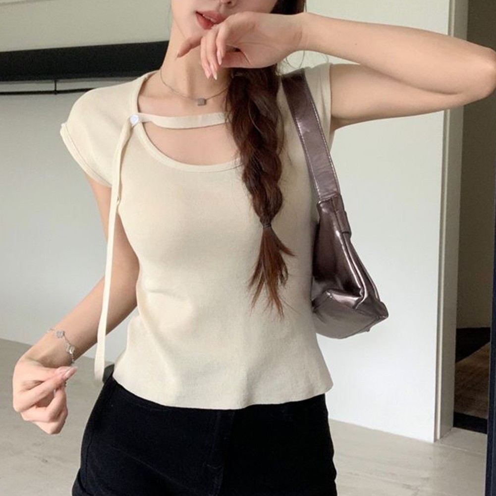 Women's Summer Square Neck Knitted Top with Flowing Sleeves Casual Style - Picture 7 of 10