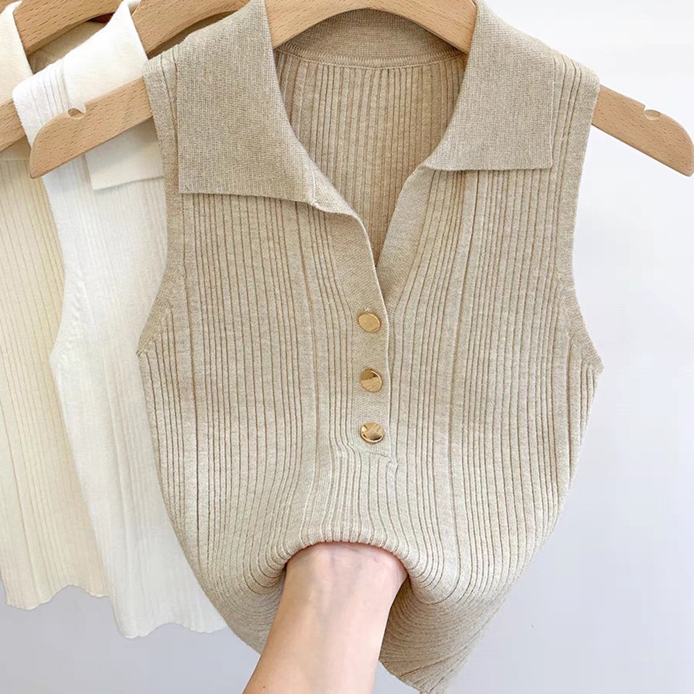 Women's Sleeveless Knitted Vest featuring Solid Color and Casual Style - Picture 6 of 9