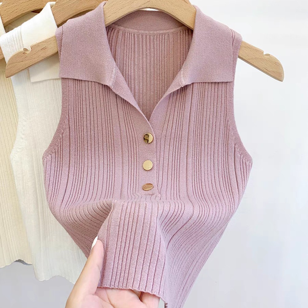 Women's Sleeveless Knitted Vest featuring Solid Color and Casual Style - Picture 8 of 9