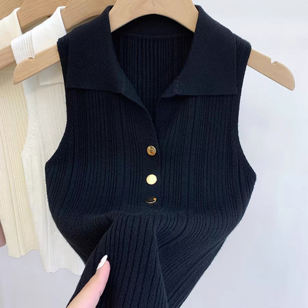 Women's Sleeveless Knitted Vest featuring Solid Color and Casual Style - Picture 4 of 9