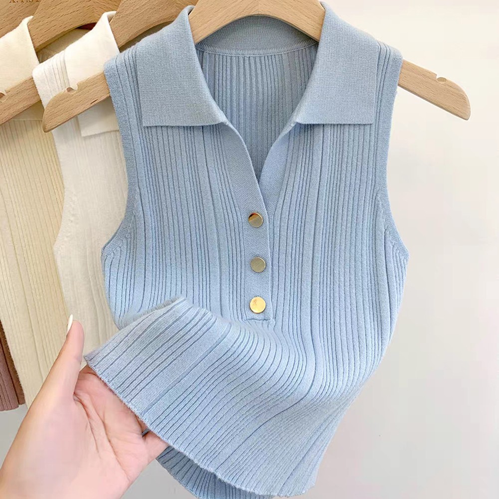 Women's Sleeveless Knitted Vest featuring Solid Color and Casual Style - Picture 5 of 9