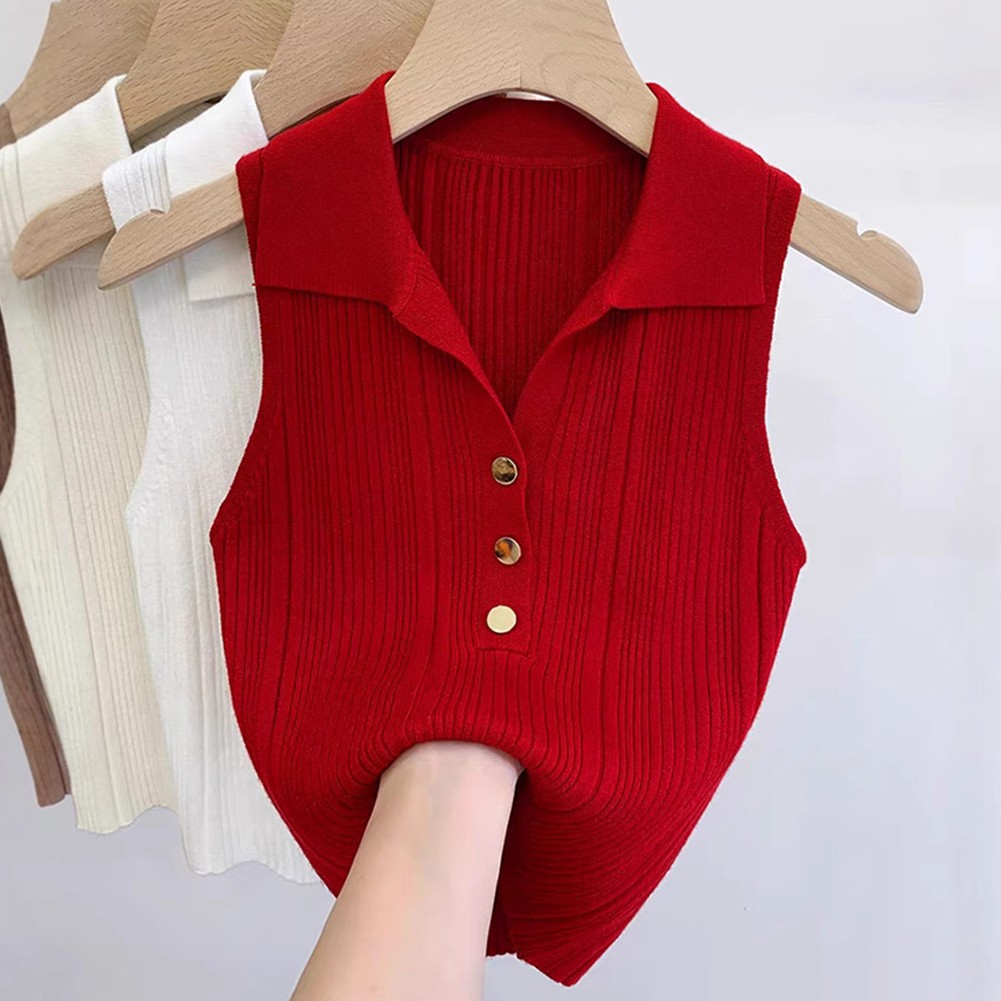 Women's Sleeveless Knitted Vest featuring Solid Color and Casual Style - Picture 9 of 9