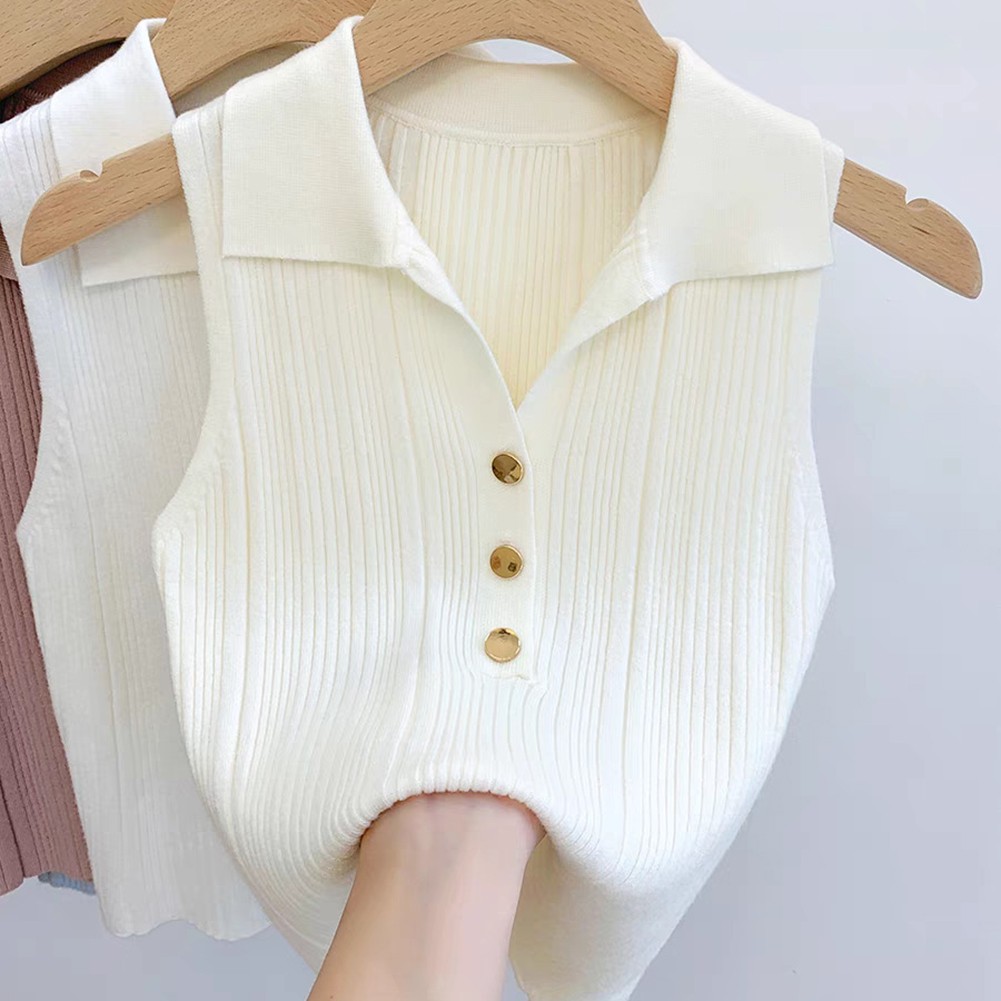 Women's Sleeveless Knitted Vest featuring Solid Color and Casual Style - Picture 7 of 9
