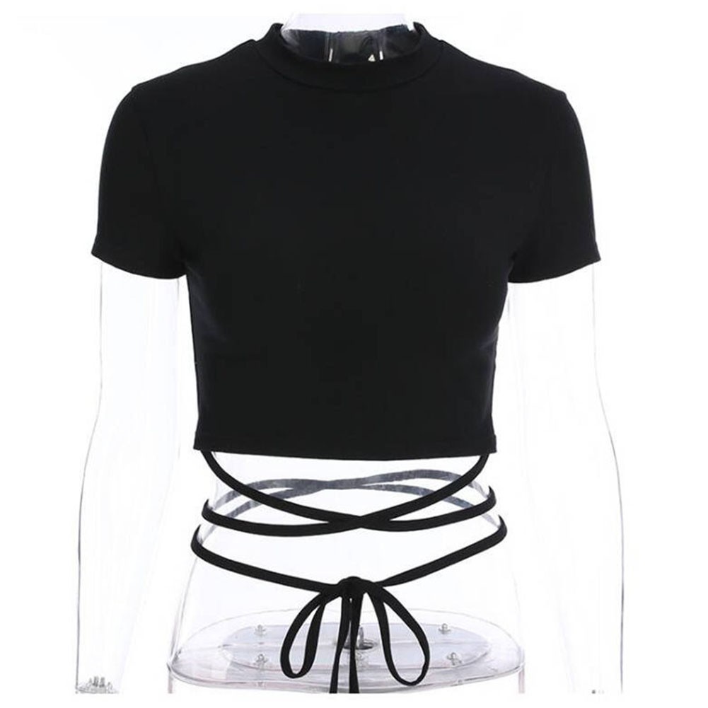 Women Summer Casual T Shirt with Bandage Design and Short Sleeves for Style - Picture 23 of 27