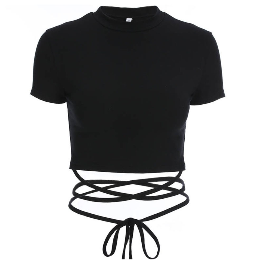 Women Summer Casual T Shirt with Bandage Design and Short Sleeves for Style - Picture 26 of 27