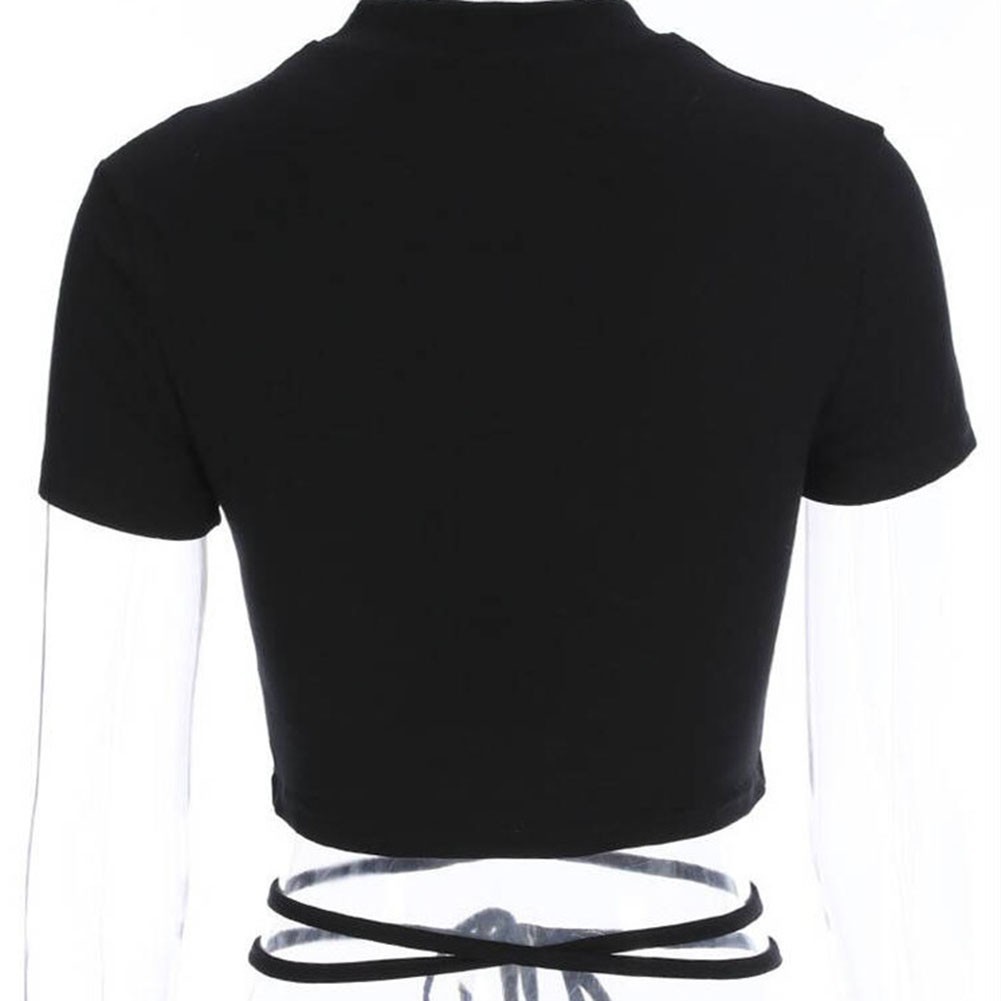 Women Summer Casual T Shirt with Bandage Design and Short Sleeves for Style - Picture 20 of 27