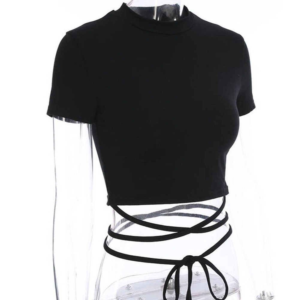 Women Summer Casual T Shirt with Bandage Design and Short Sleeves for Style - Picture 24 of 27