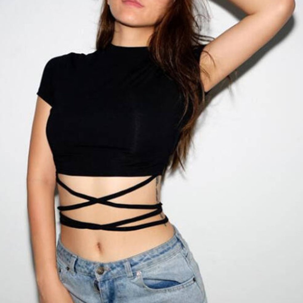 Women Summer Casual T Shirt with Bandage Design and Short Sleeves for Style - Picture 27 of 27