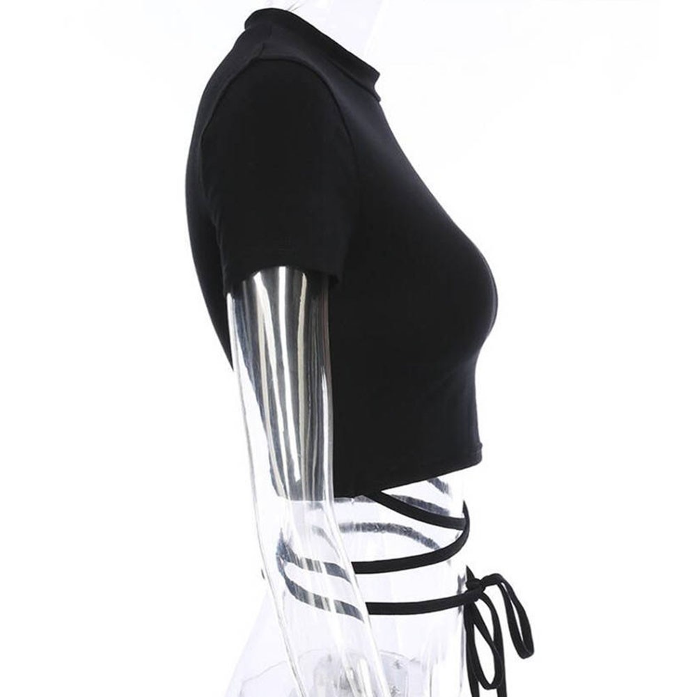 Women Summer Casual T Shirt with Bandage Design and Short Sleeves for Style - Picture 19 of 27