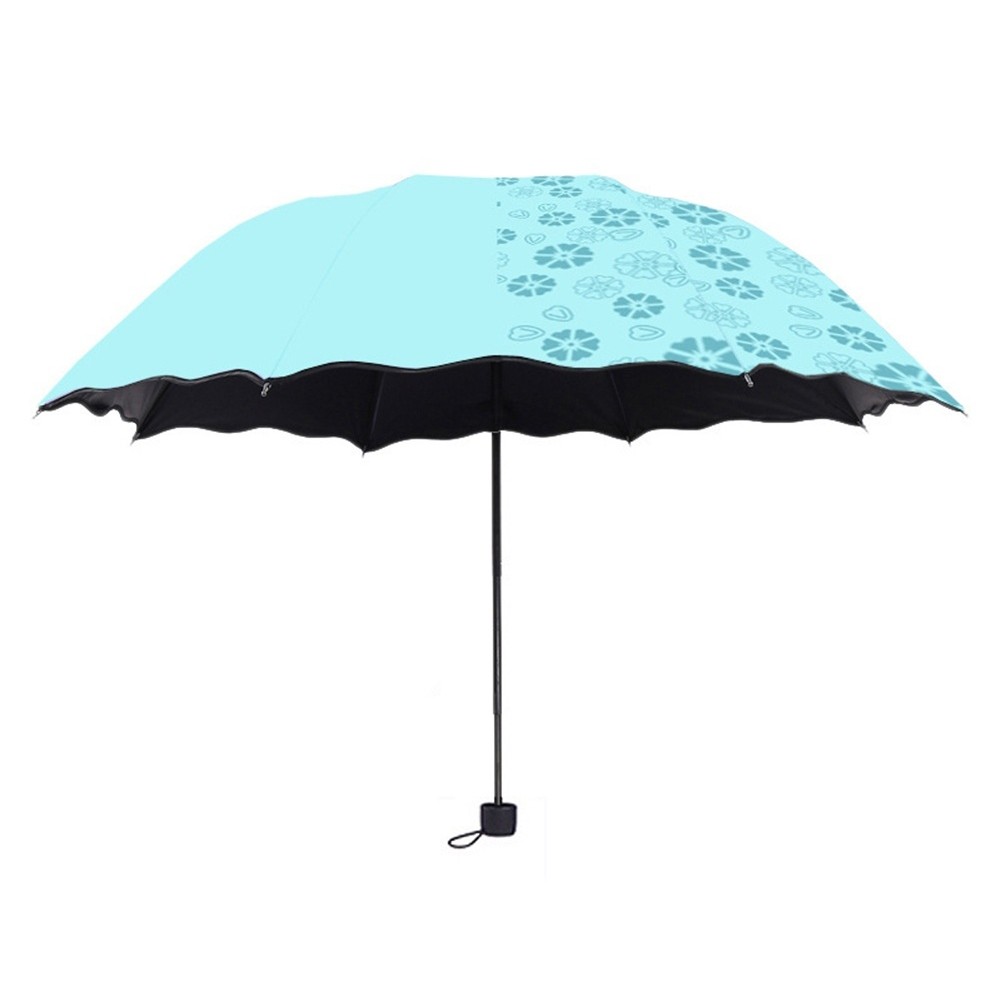 Floral Design 3 Fold Umbrella with Water Activated Color Changing Feature